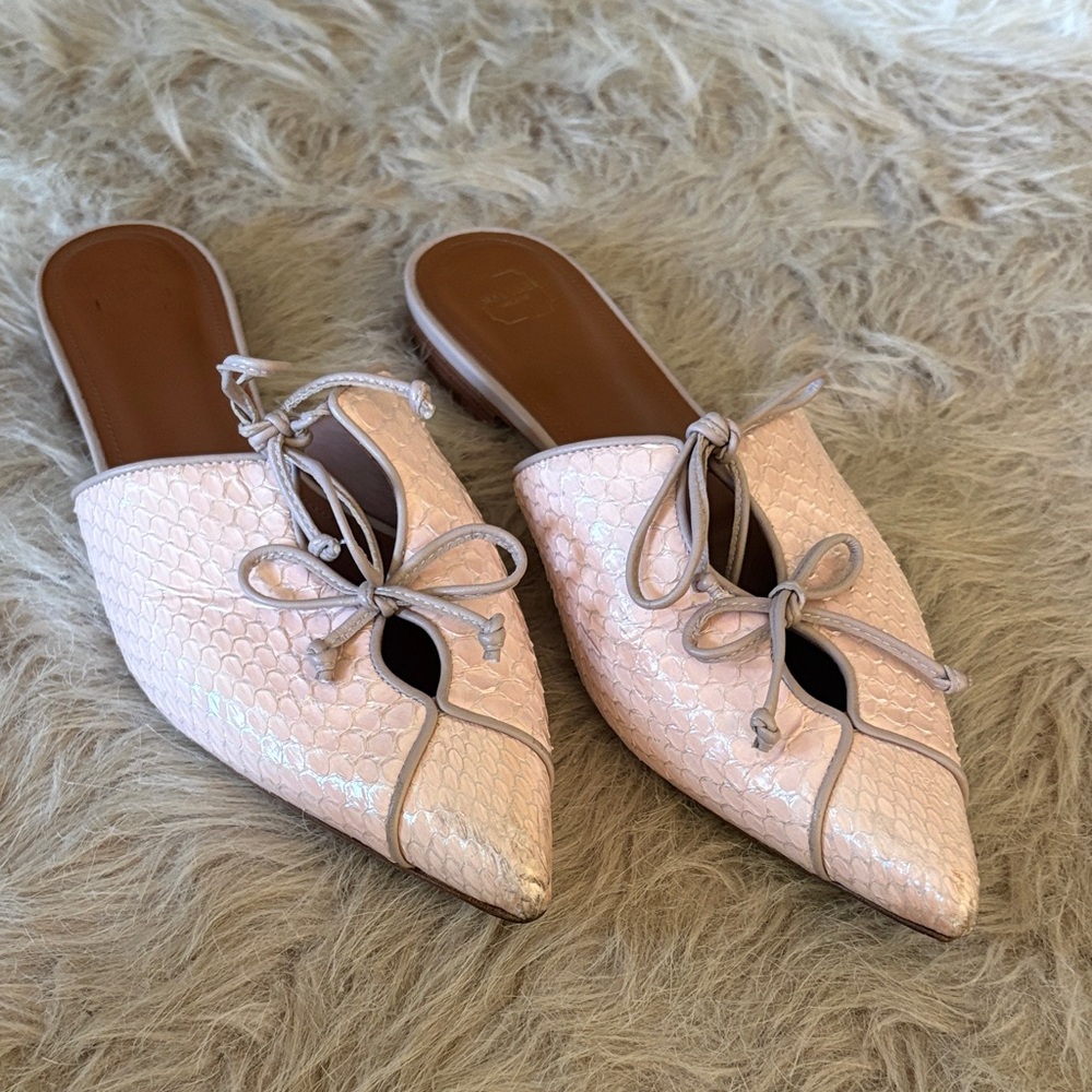 Malone Souliers Pink Snakeskin Women's Mules luxury